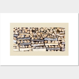 Chopped wood piled in a wood stack Posters and Art